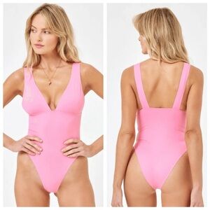 L*Space Fused Katniss 1 Piece Classic Light Pink Swimsuit Medium NWT